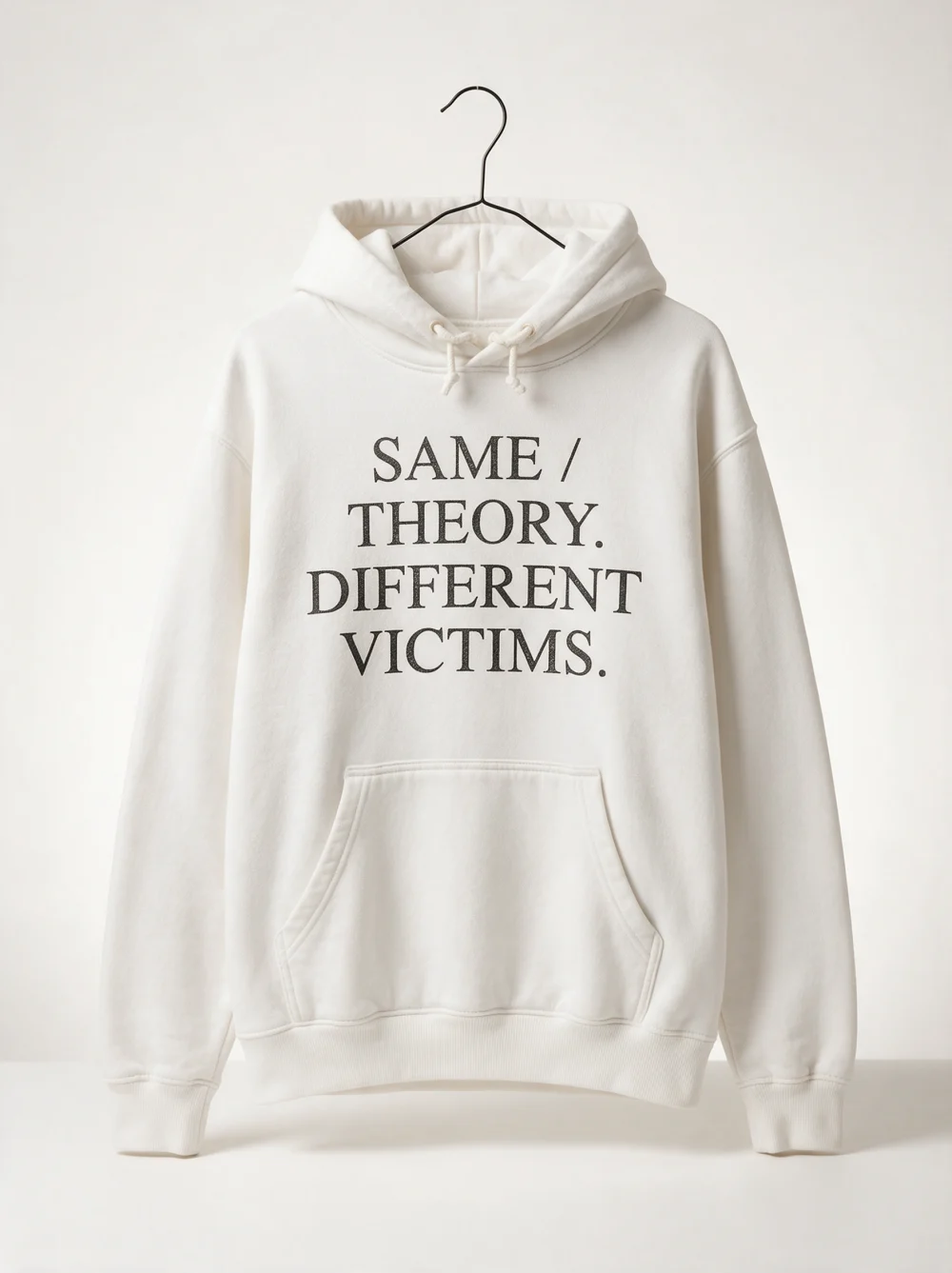 Hoodie (Text) — SAME THEORY. DIFFERENT VICTIMS.