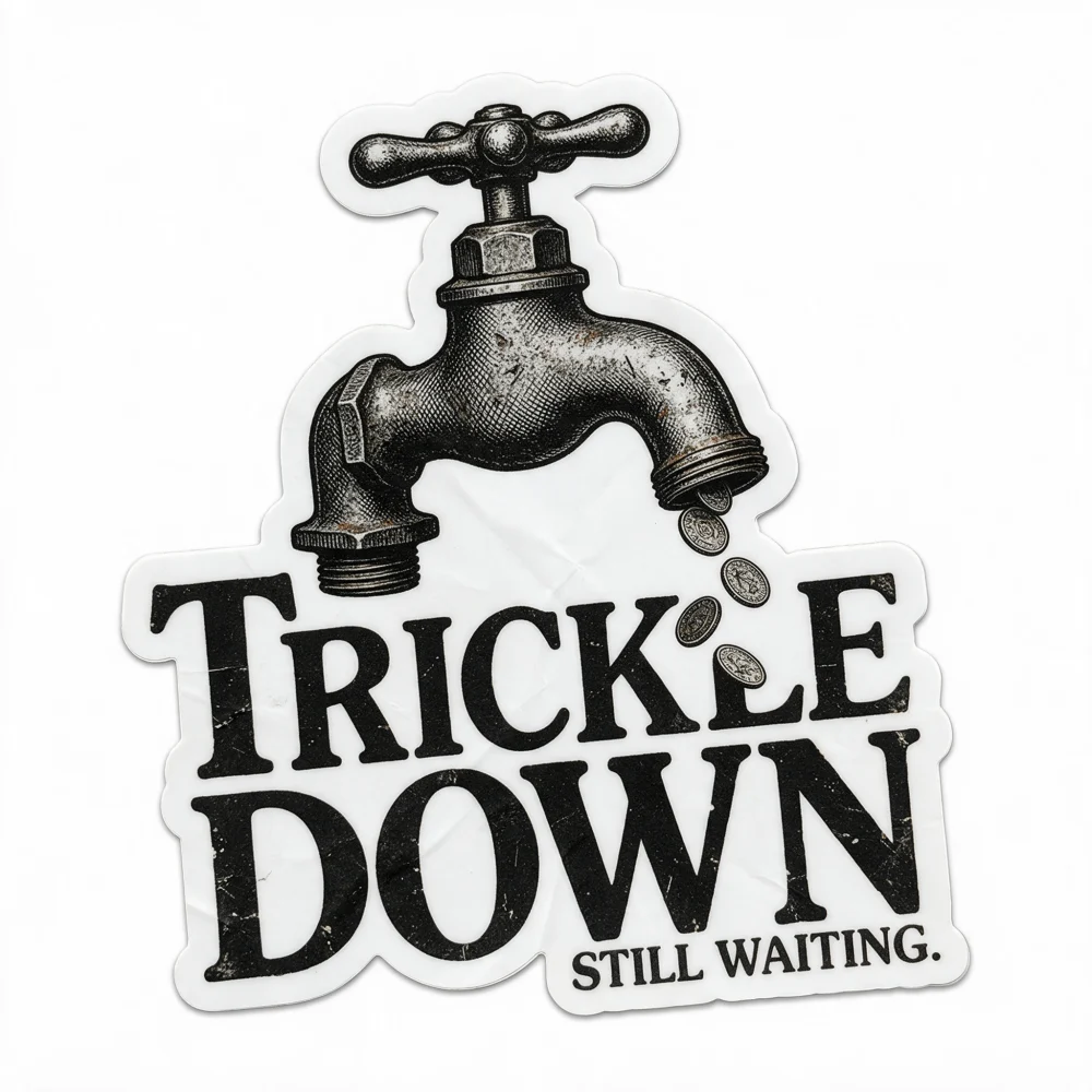 Sticker (Faucet) — TRICKLE DOWN STILL WAITING.