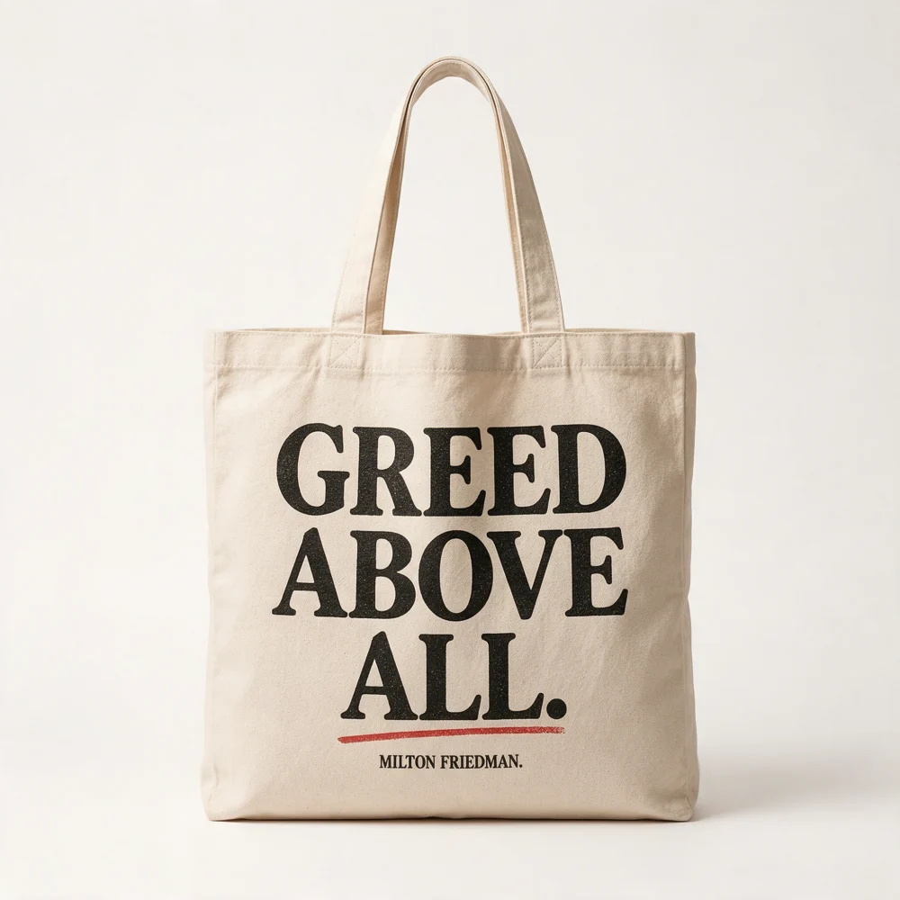 Tote — GREED ABOVE ALL MILTON FRIEDMAN